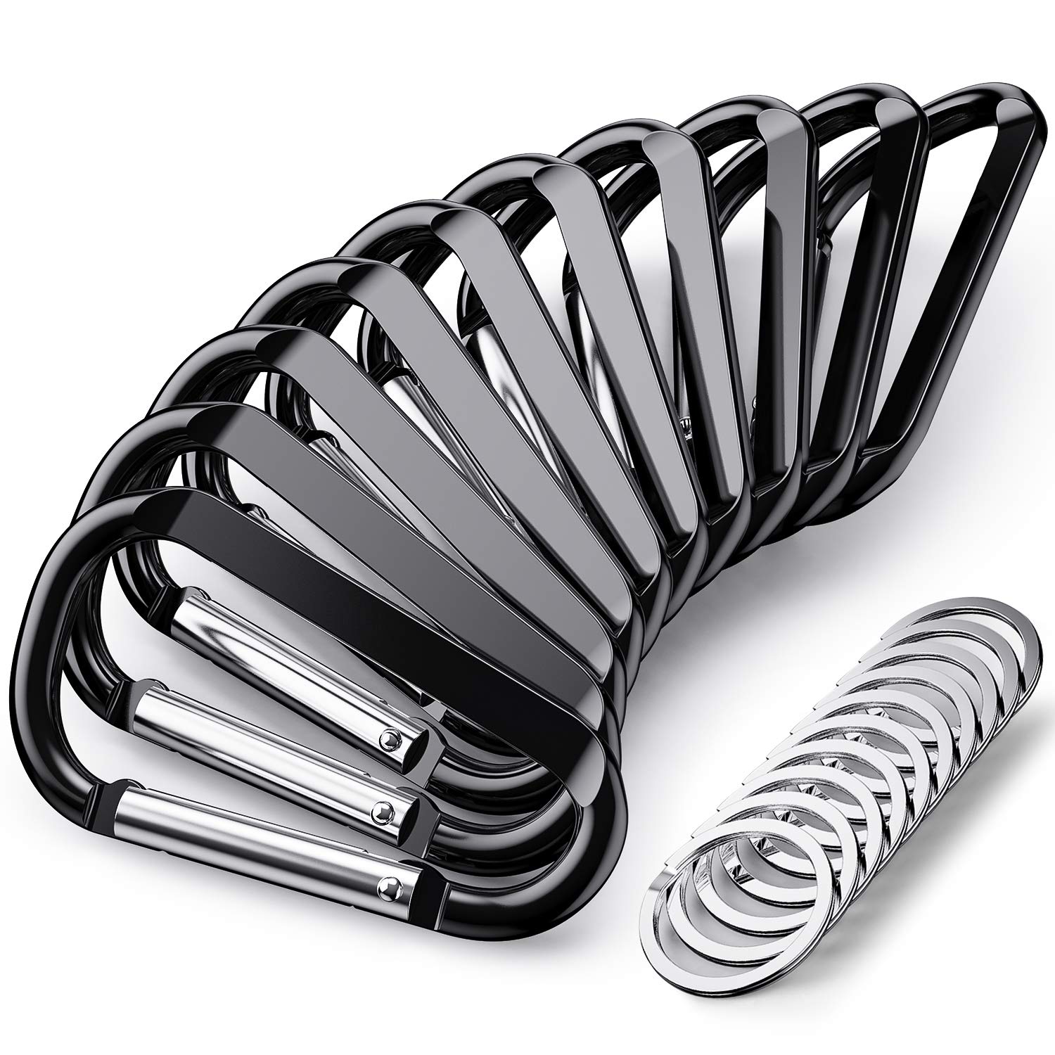10PCS Carabiner,3" Caribeaner D Ring Shape Clip,Large Aluminum Carabeaner Keychain Buckle with 10PCS Keyring