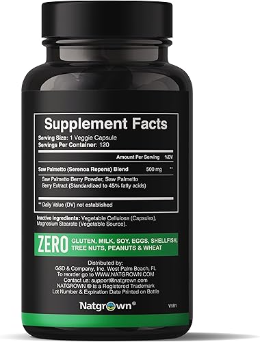 Miniatura 2 de Natgrown Saw Palmetto para hombres 500 mg - Suplemento de salud de próstata con bloqueador DHT para la pérdida de cabello y flujo urinario - 120
