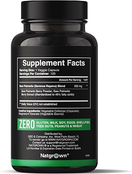 Natgrown Saw Palmetto for Men 500mg Prostate Health Supplement with DHT Blocker for Hair Loss & Urinary Flow 120 Vegan Capsules Non-GMO, Gluten-Free