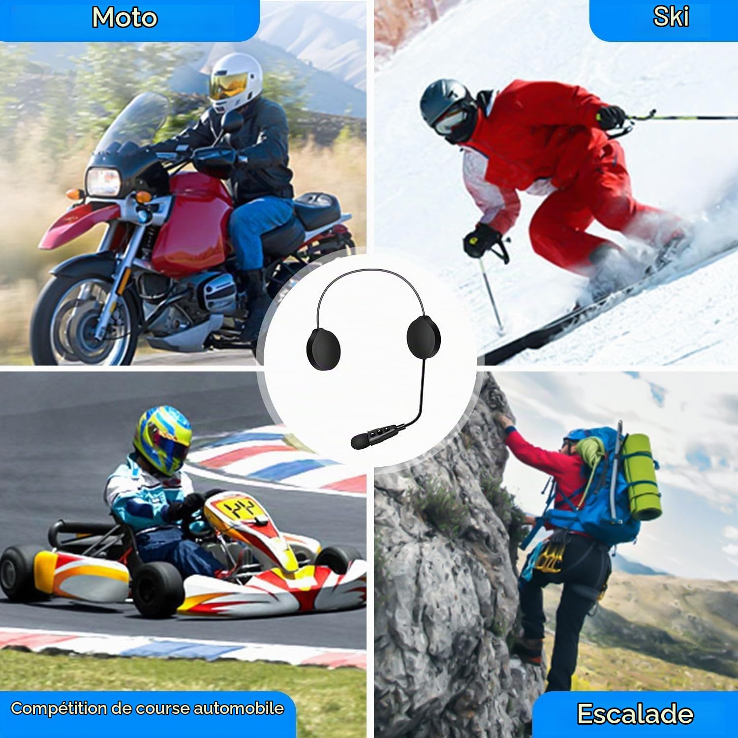 EJEAS E1+ Casque de Moto Bluetooth, Interphone Étanche Bluetooth 5.1 avec Réduction du Bruit, adapté pour Le Ski, l'escalade, l'équitation, Compatible avec Le manipulateur EUC
