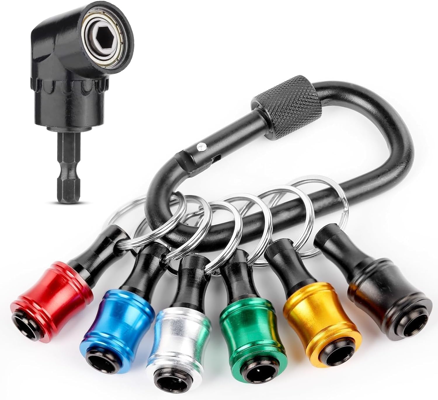 Katerk 1/4 Drill Bit Holder Key Chain, Impact Bit Holder for Most Electric, Hand-held Screwdrivers and Drill Bits, Right Angle Drill Attachment for Tight Spaces