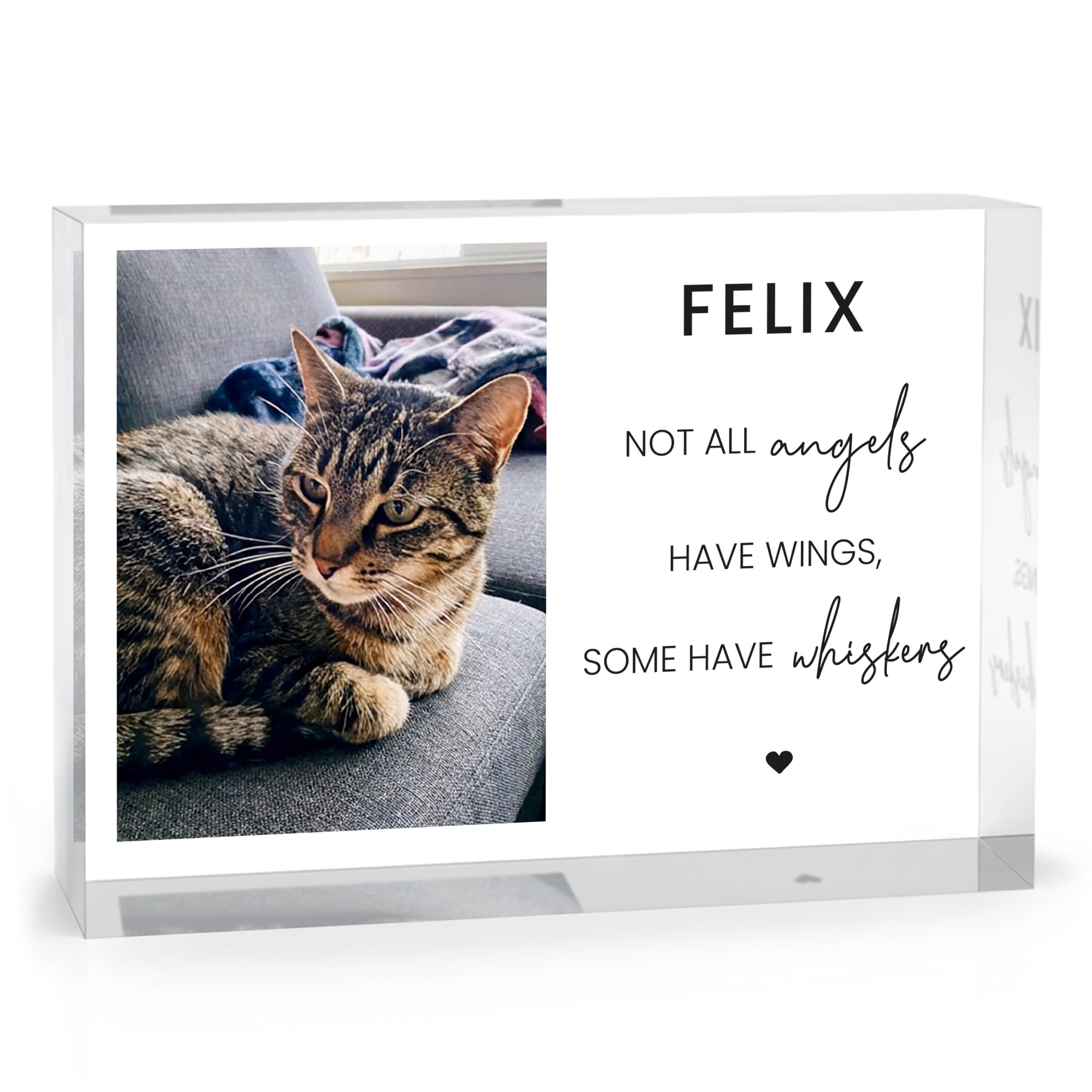 Beecreative Personalised Cat Memorial Photo Gifts - Clear Acrylic Photo Block - Loss Of Cat Memorial Plaque - With White Gift Bag