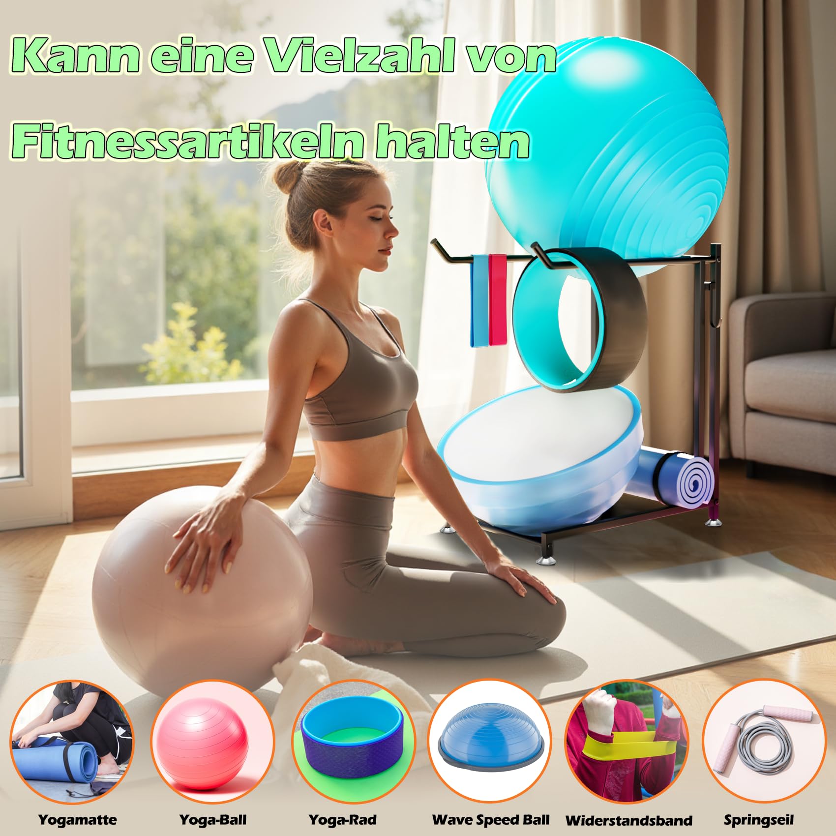 Gymnastikball-Halter – Medizinballständer für 85 cm Yoga-Ball, Yogamatte, Aufbewahrung, Garagenball-Organizer, Stabilitätsball-Ständer für Zuhause