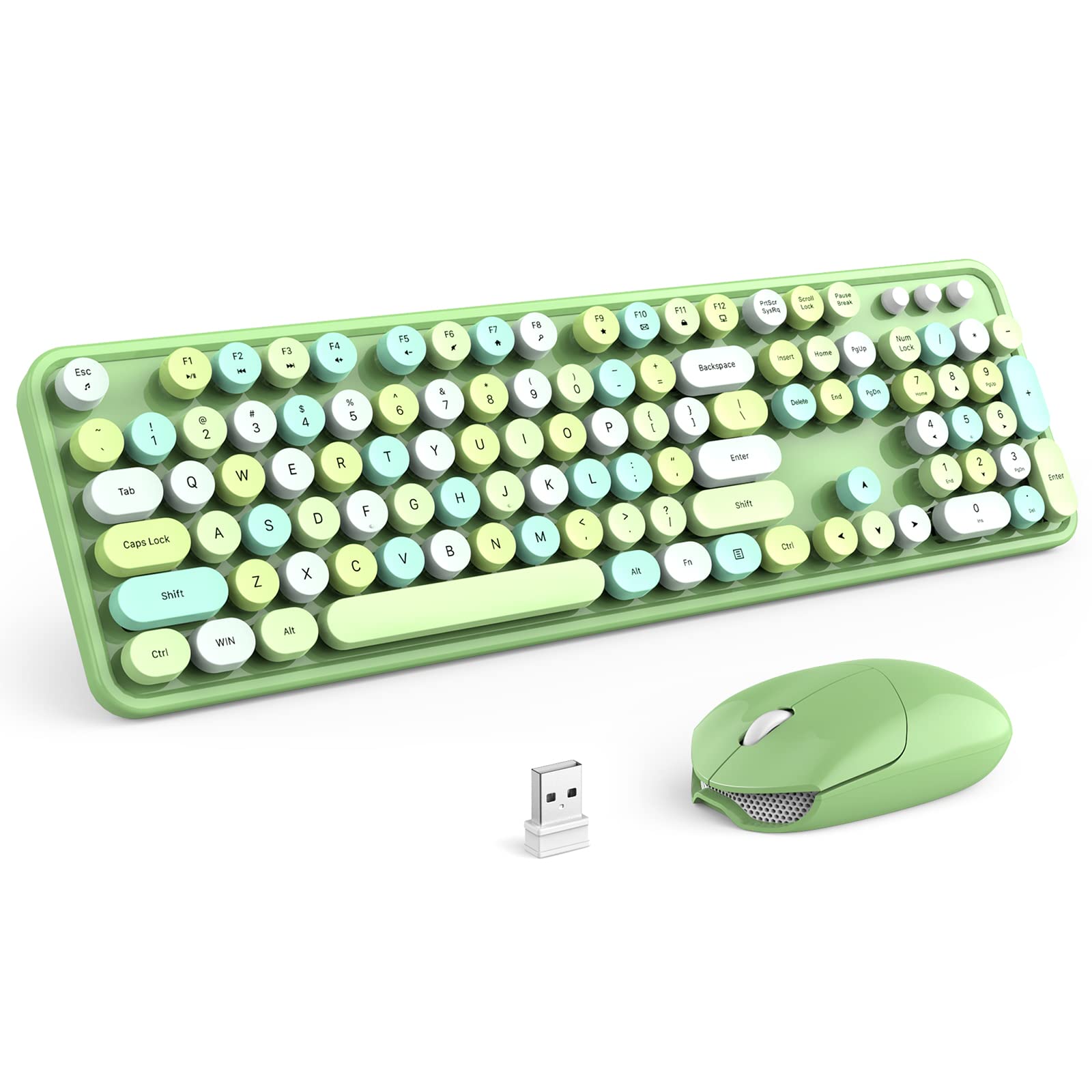 KNOWSQT Wireless Keyboard and Mouse Combo, Green 104 Keys Full-Sized 2.4 GHz Round Keycap Colorful Keyboards, USB Receiver Plug and Play, for Windows, Mac, PC, Laptop, Desktop-image-2