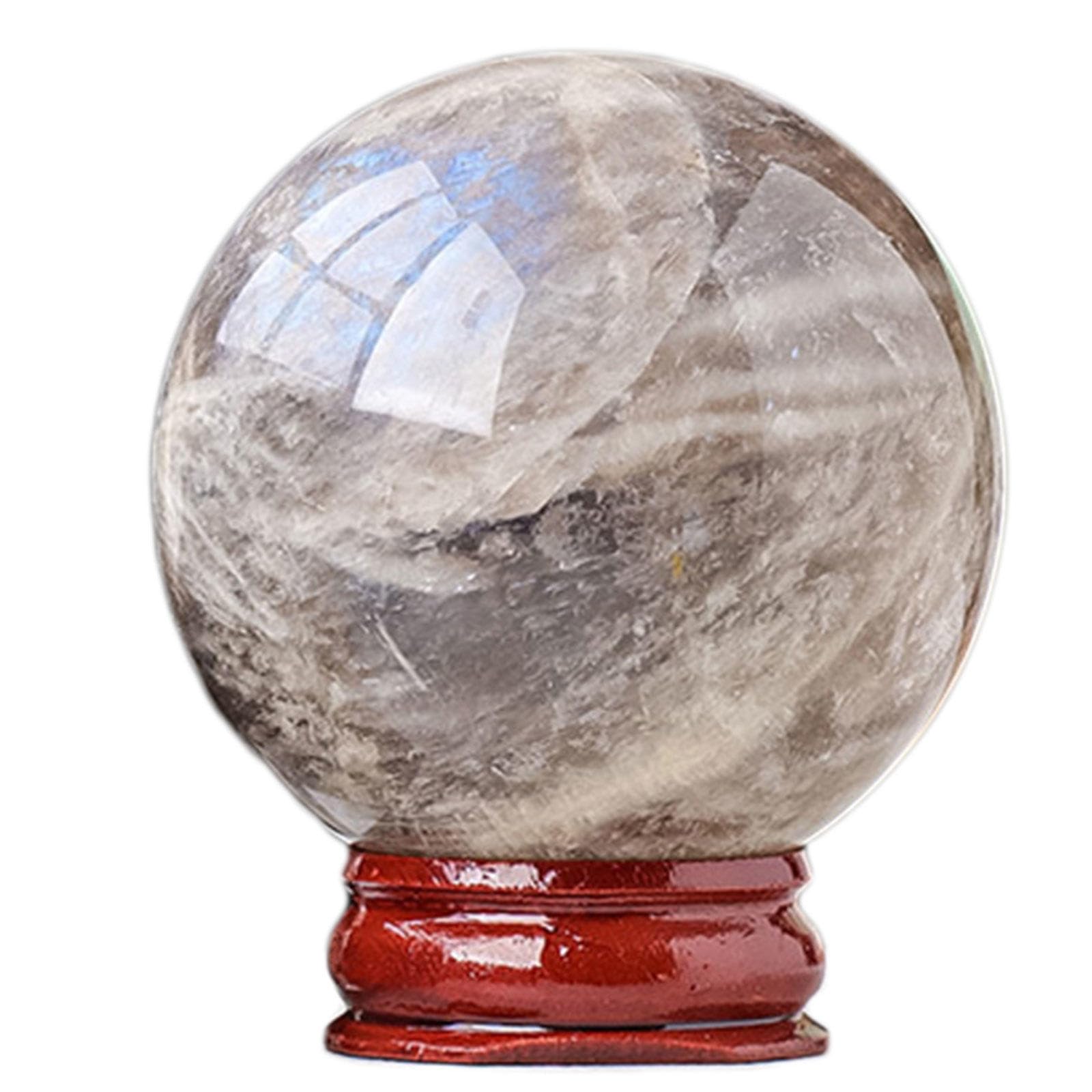 DPURPIWADY Blue Aura Moonstone Ball Polished Decorative Divination Sphere with Wood Stand Crystals for, Feng Shui, Gifts,50-55mm