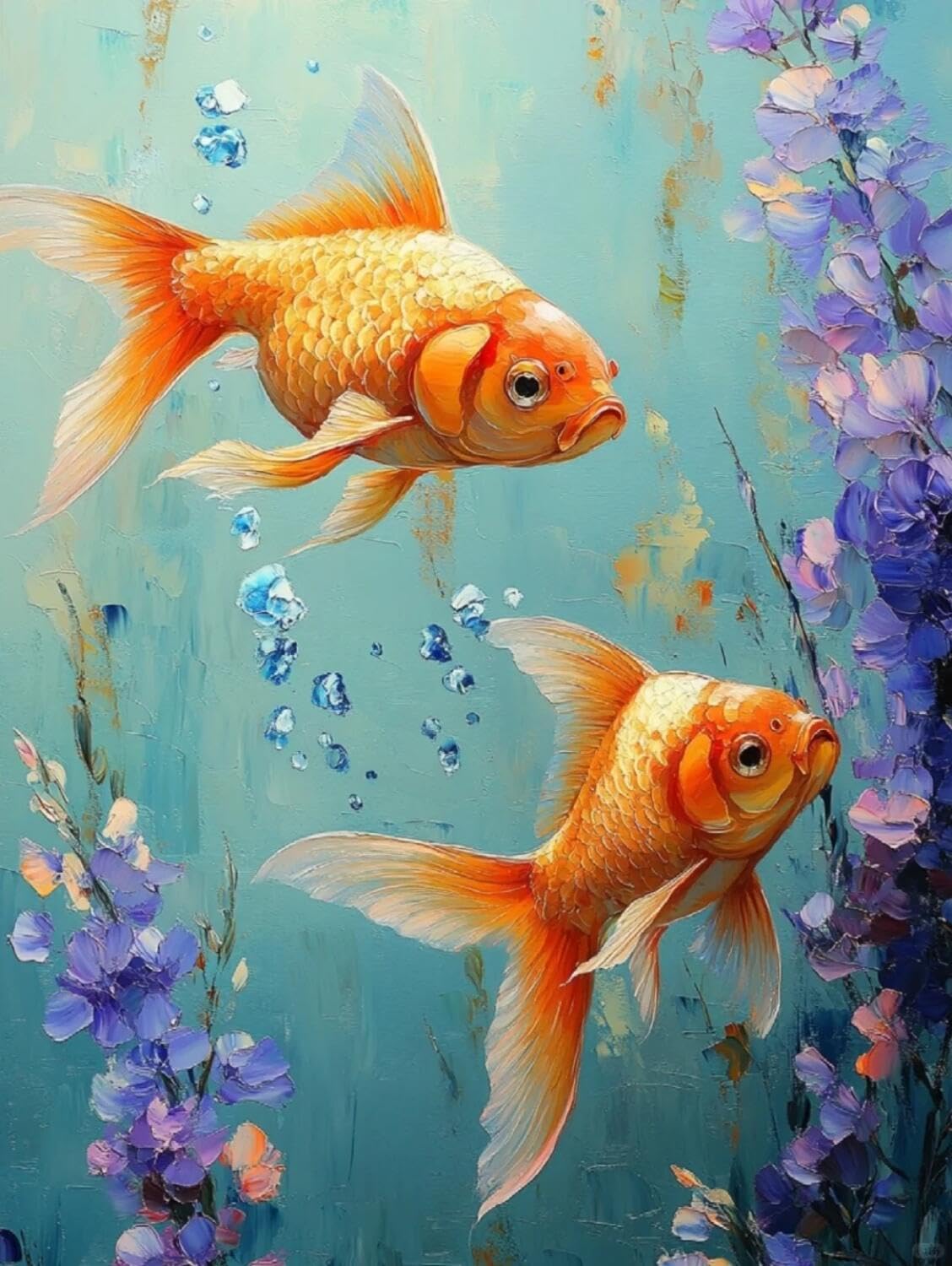 Rqwybcaxn Stamped Beaded Cross Stitch Kits Flowers and carp 40x50cm
