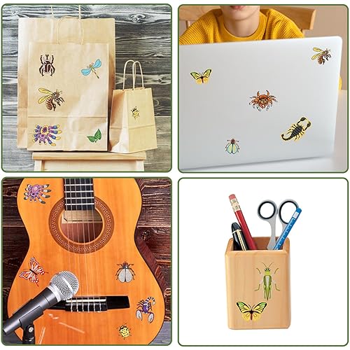 Miniatura 5 de Tatuajes temporales de insectos para regalos de niños, más de 90 estilos metálicos, tatuajes falsos bronceadores impermeables, mariposa, ciempiés,