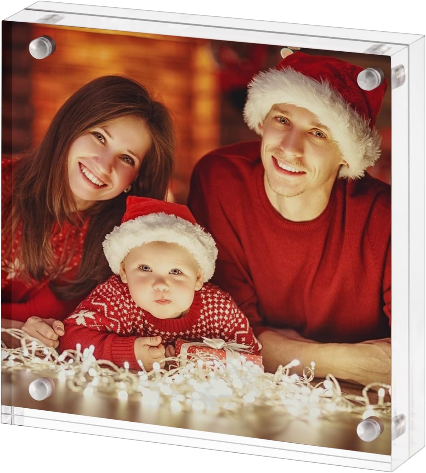 Boxalls Acrylic Photo Frame 15 x 15 cm (6 x 6 inch), Double Sided Picture Frame with Magnetic, Clear Frameless Desktop Photo Block