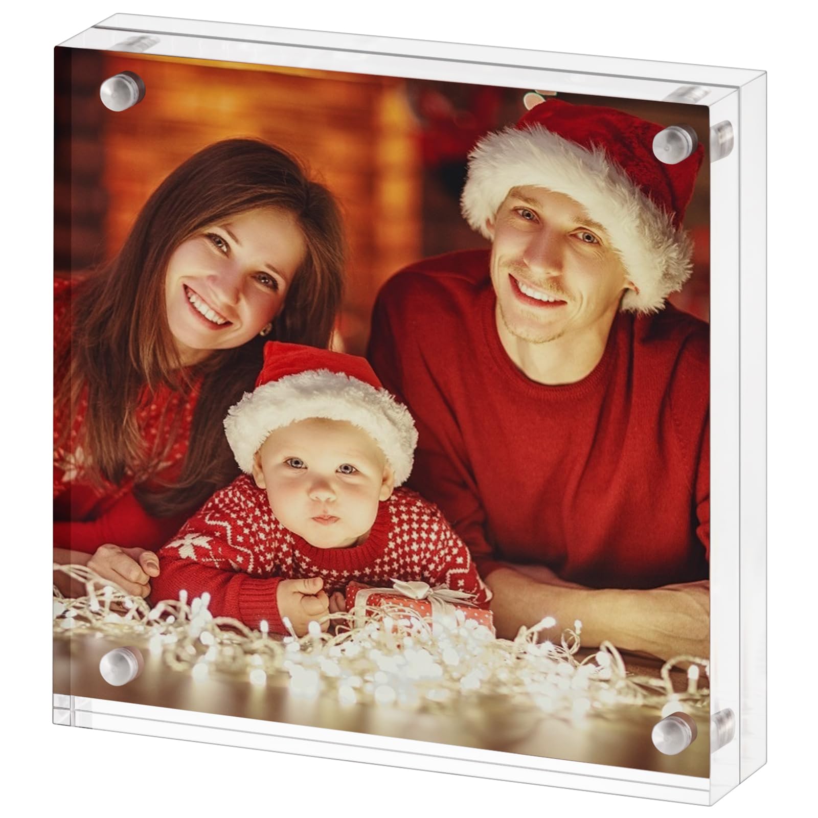 Boxalls Acrylic Photo Frame 15 x 15 cm (6 x 6 inch), Double Sided Picture Frame with Magnetic, Clear Frameless Desktop Photo Block