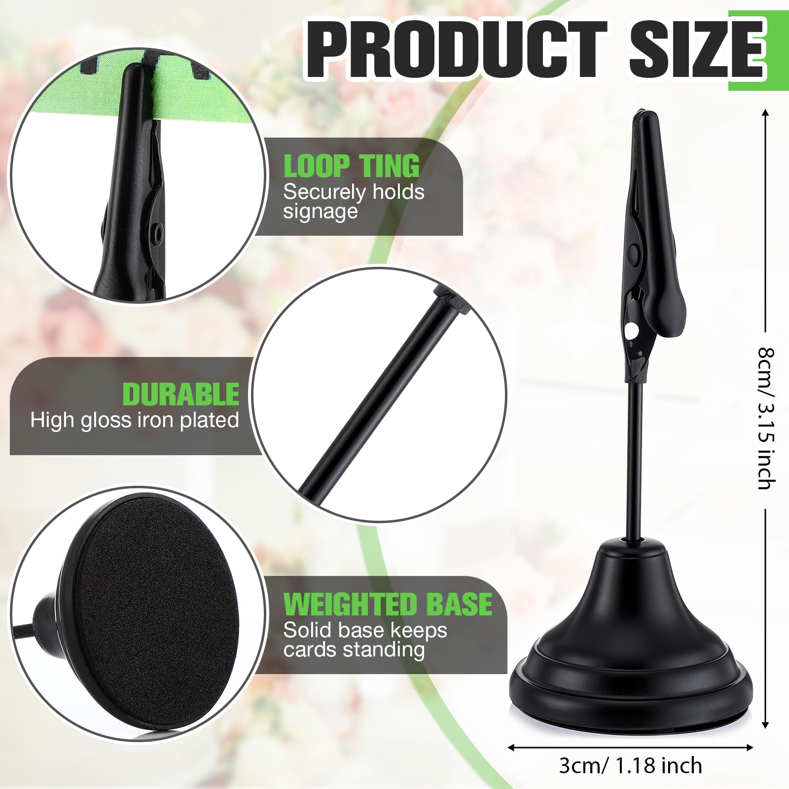 Skyygemm 12 soportes para números de mesa de 3 pulgadas con clip de cocodrilo, soportes de metal para tarjetas de mesa, soportes para números de mesa, soportes para letreros de mesa para fotos,