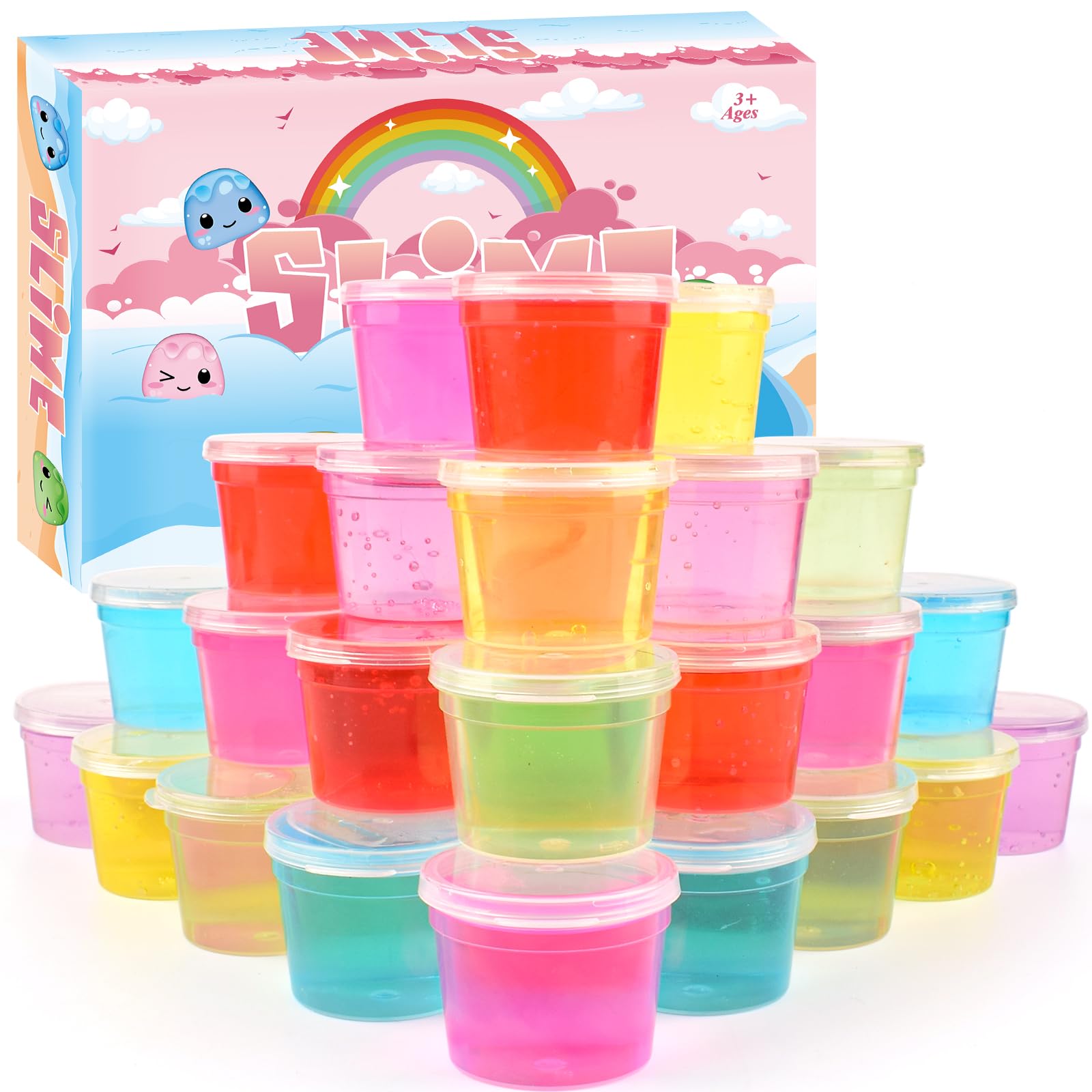 24 Pack Mini Slime,Clear Slime Party Favors,Non-Sticky, Soft & Stretchy Slime Kit for Classroom Rewards,Christmas Stocking Stuffers, Goodie Bag Stuffers,Easter Basket Stuffers for Kids Boys Girls