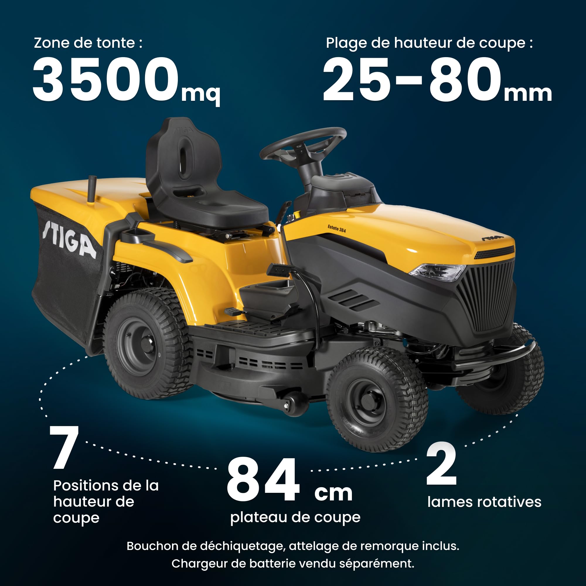 STIGA Estate 384 Tondeuse Thermique, 432 CC, 84 cm – Transmission Hydrostatique, Bac 240 l, Émbrayage Électrique – Pelouses jusqu'à 3 500 m²