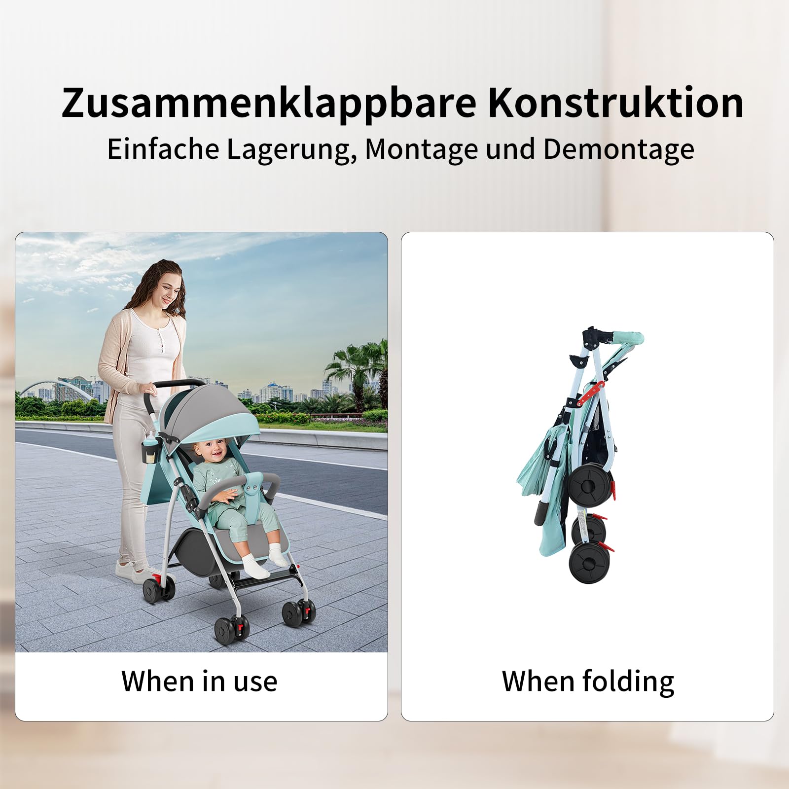 Poussette Bébé, Poussettes Cannes avec parasol, poussette pliable avec Dossier Inclinable, 0-2 ans, portant 20kg (Bleu, 97 * 72 * 47cm)