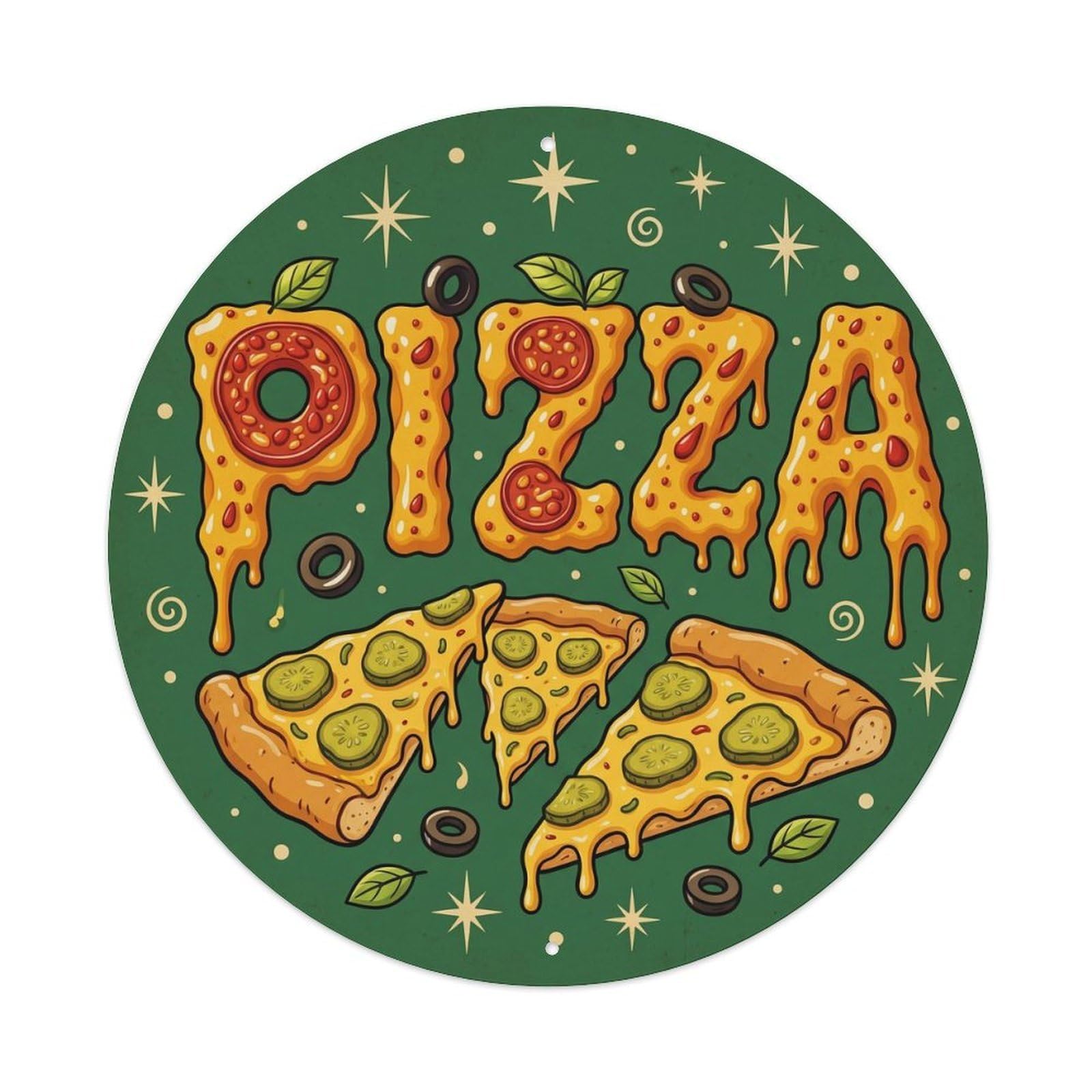 Huiyhb 8X8inch(20X20cm) Vintage Pizza Slice Dill Pickle Metal Tin Sign