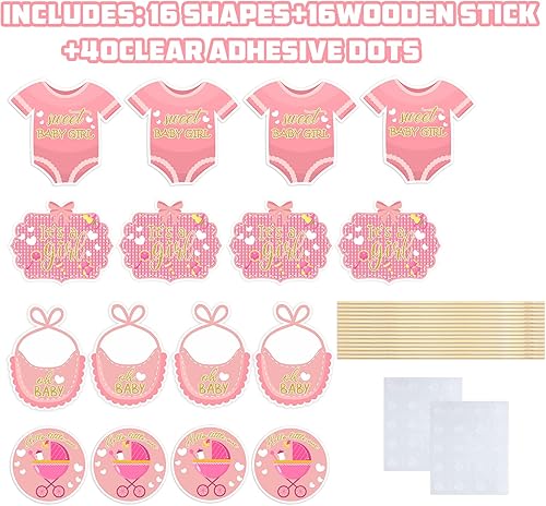 Miniatura 2 de It's a Girl - Palitos de centro de mesa, decoración de fiesta de revelación de género rosa dulce, decoración de fiesta de baby shower, suministros