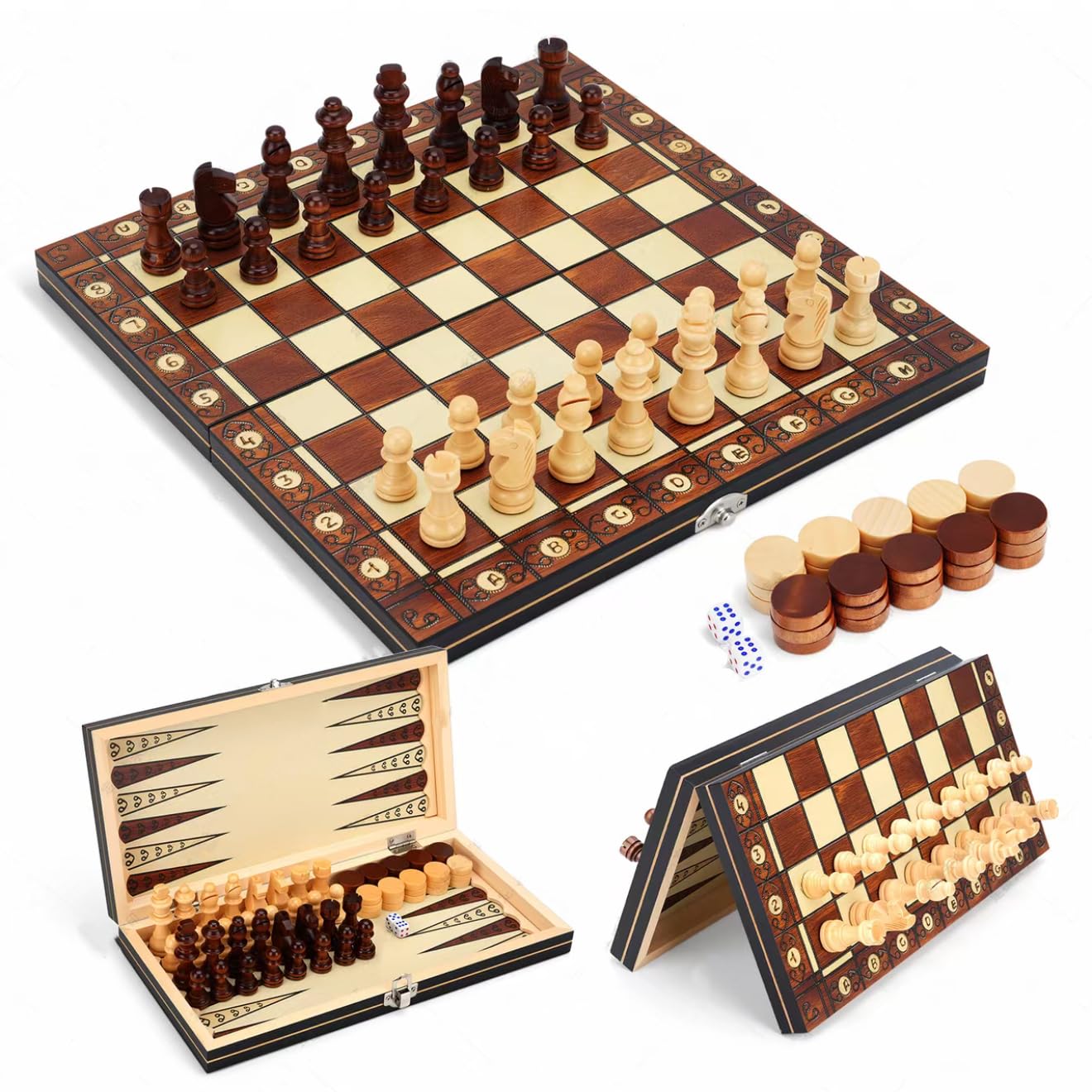 Gioco degli scacchi in legno per adulti e bambini, scacchiera magnetica in