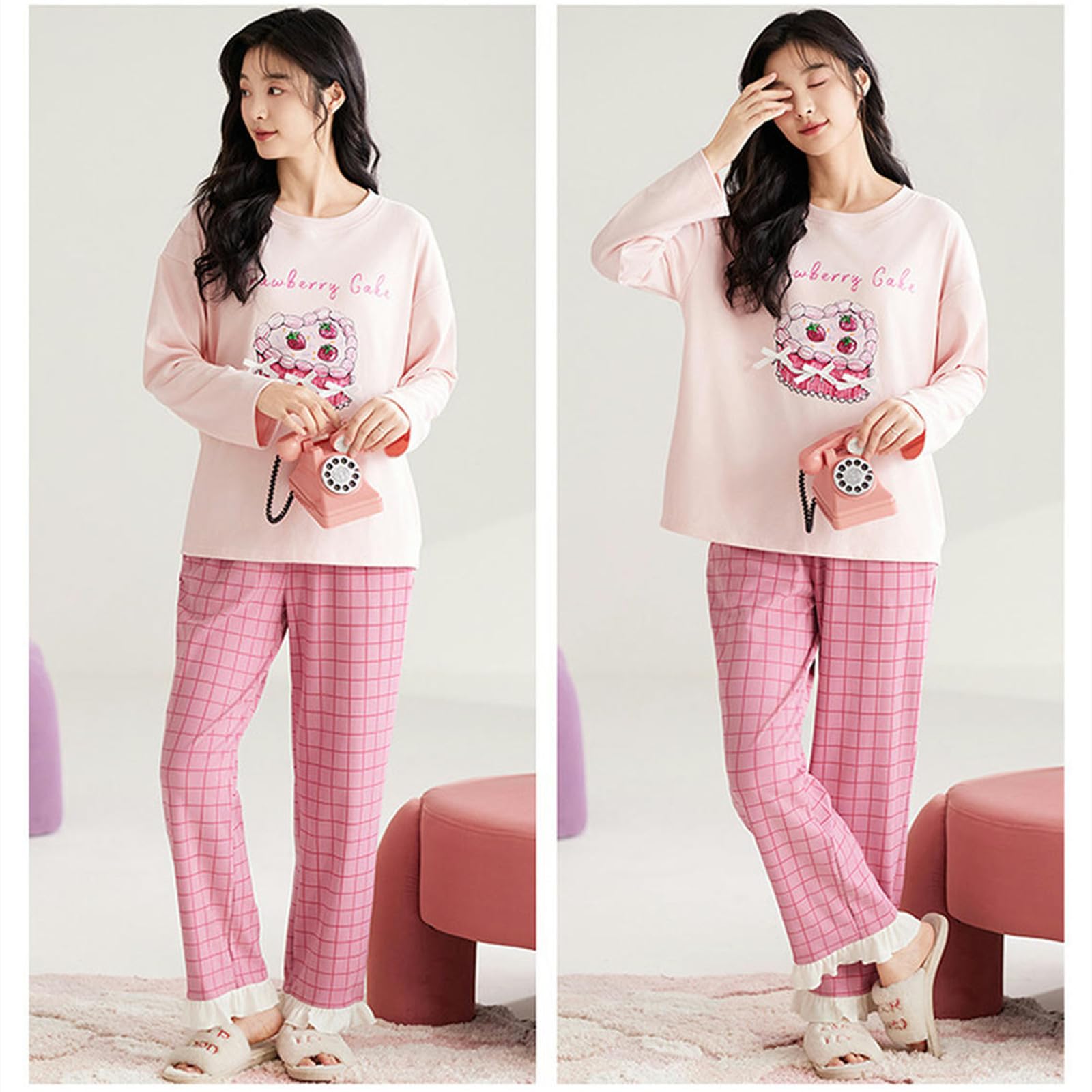 Pigiama Donna Set Pigiama da Donna A Maniche Lunghe - Autunno Inverno Caldo Girocollo Pullover Casual da Casa E Abbigliamento Esterno-d-m