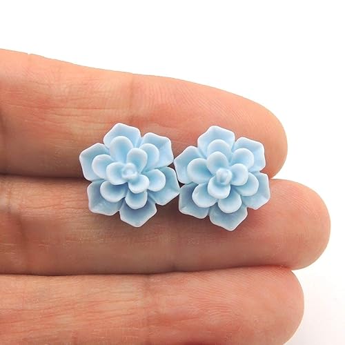 Vista 57 de Hypoallergenic Succulent Earrings for Sensitive Ears (Blue/Grey, Pure Titanium)