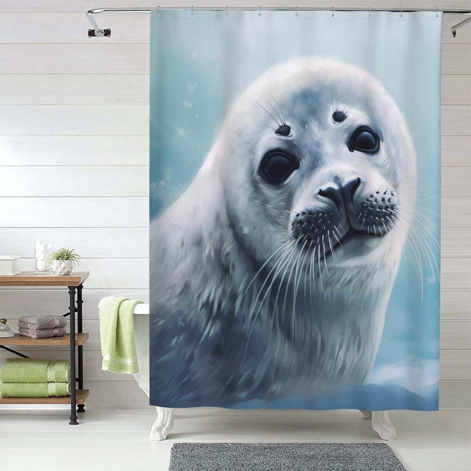 KHiry Shower Curtain with 12 Hooks Waterproof Shower Curtains for Bathroom Harp Seal Wallpaper Soft Heavy Bathroom Curtain Shower Liner for Bathroom Decor Bathtub Bath 60 x 72In