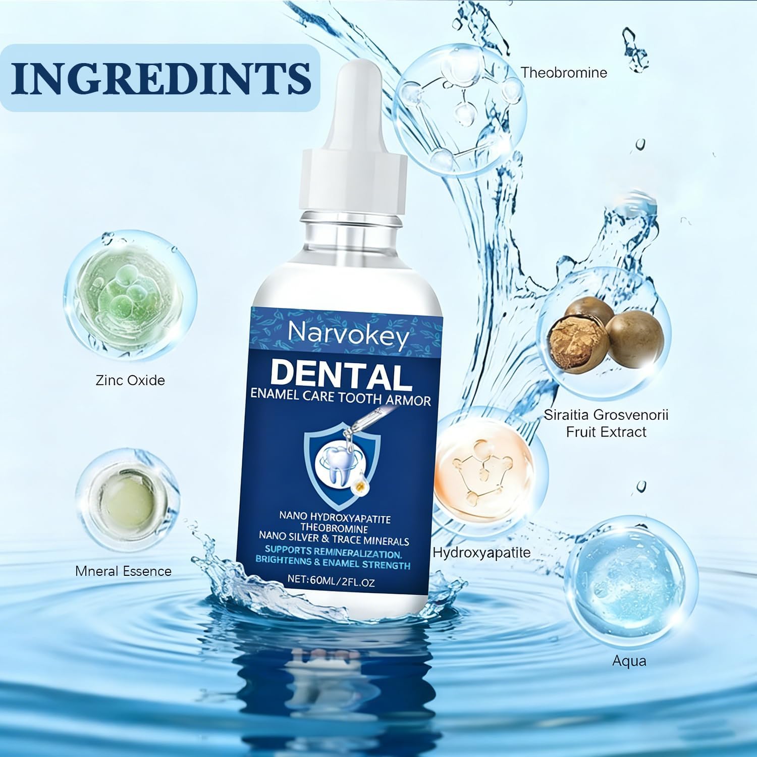 Tooth Armor Transparent Enamel Strengthening Formula Drops with Hydroxyapatite for Cavity Defense and Gum Health, Daily Oral Care Solution