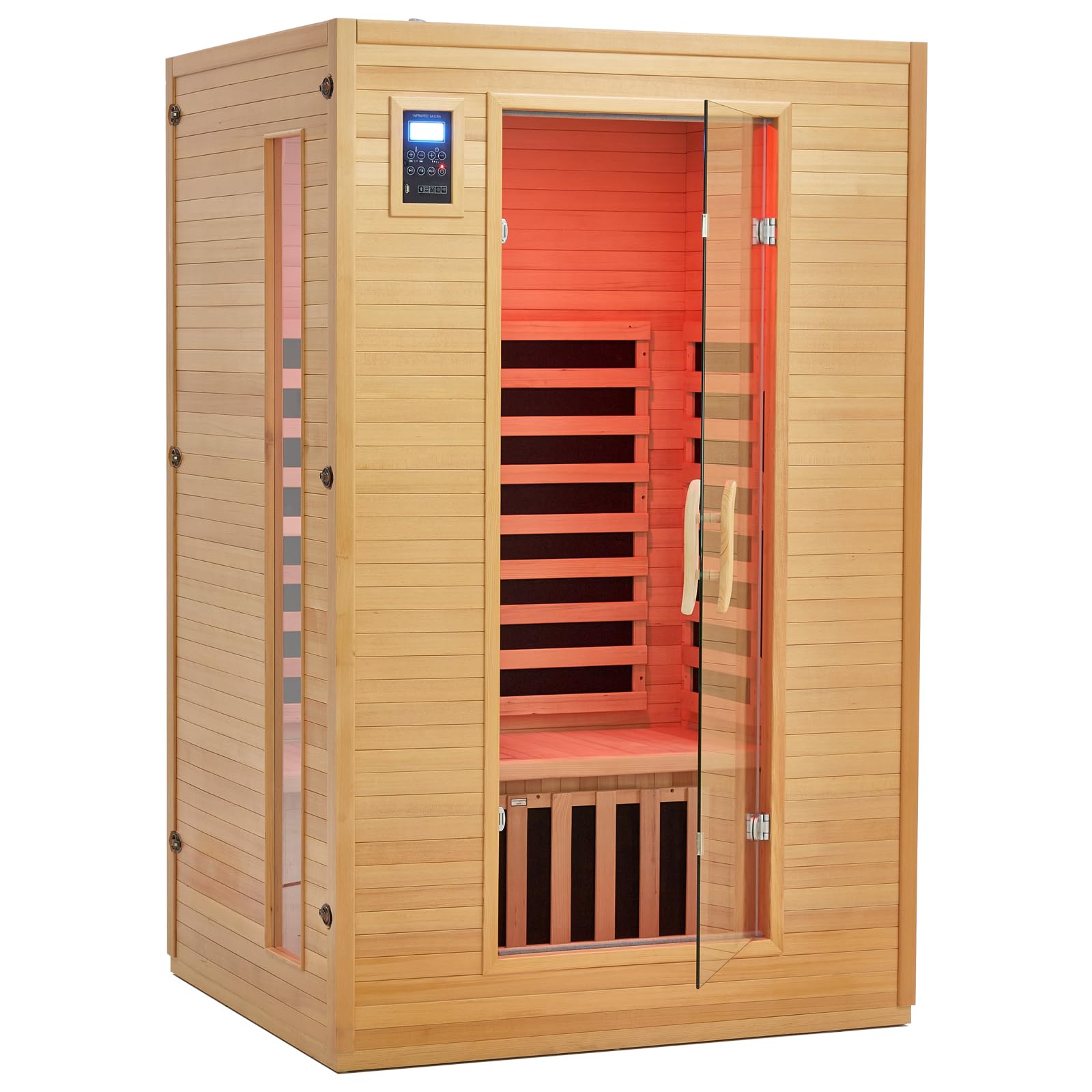 2024 Upgrade 2 Person Sauna, Low EMF 6 Heating Plate Infrared Physical Therapy Wooden Dry Steam Sauna with MP3 Auxiliary Connection, Dual Controls, Iron Shirt Wall Plate, Home Spa Day Use, Gift