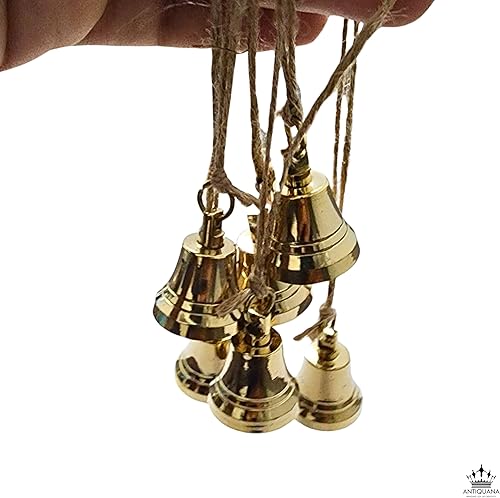 Miniatura 5 de Juego de 6 cascabeles de latón macizo, decoración festiva de armonía para colgar, campanas de latón hechas a mano, decoración de Navidad, campanas