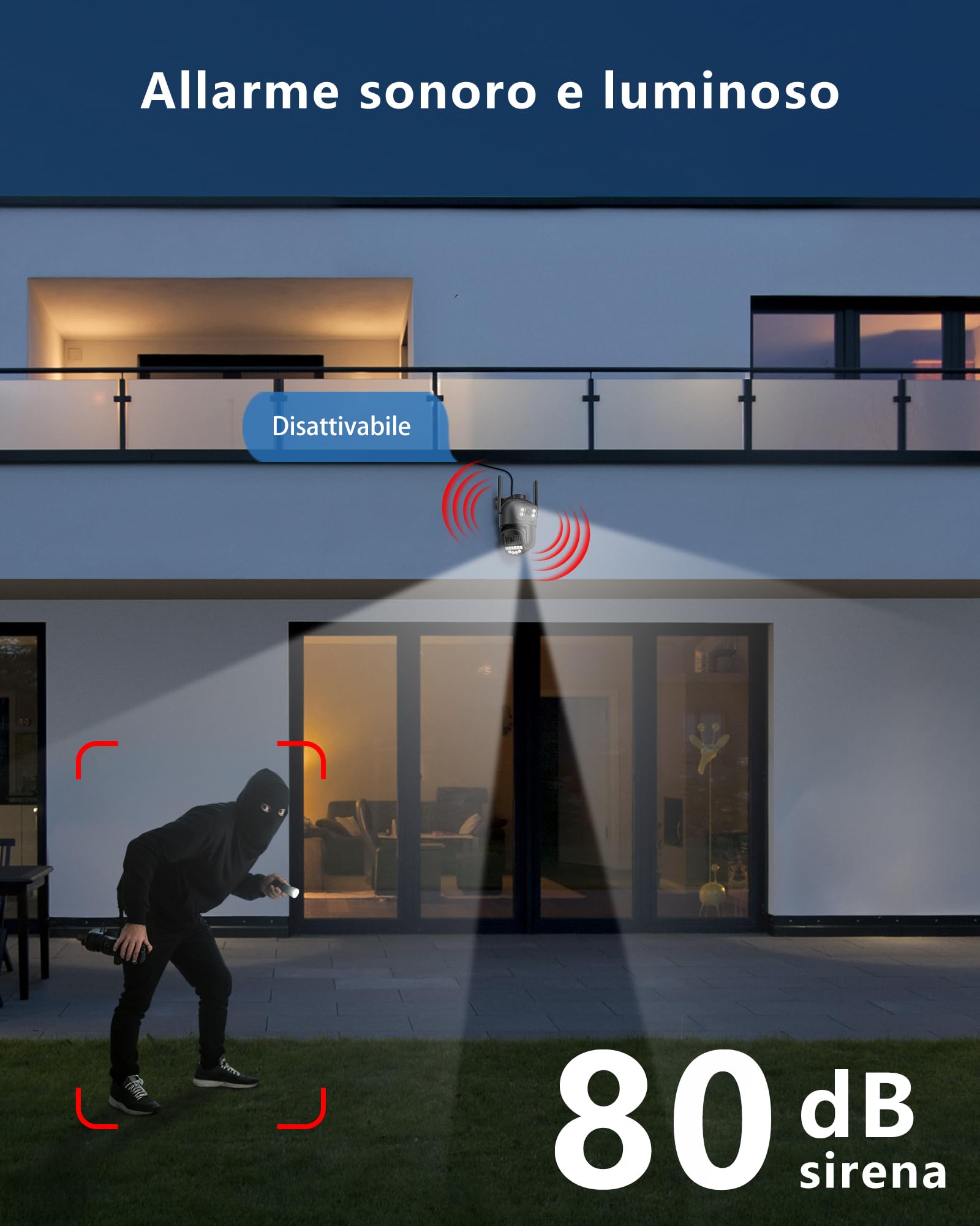 ANBIUX Telecamera Wi-Fi Esterno,Doppio Obiettivo 2K,2.4/5Ghz,Ethernet,360°PTZ,Visione Notturna,Audio Bidirezionale,Rilevamento Persone,Cavo per patii/giardini/garage,IP66