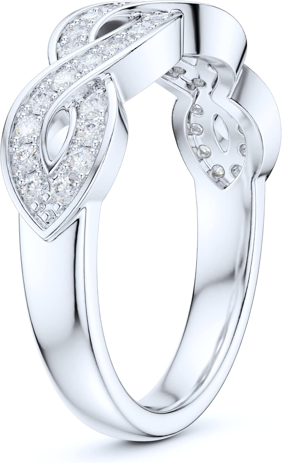 Sterling Silver Fancy Wave Intersecting Infinity Simulated Round Brilliant Cut Diamond or Genuine Moissanite Matching Ring Wedding Band - Image 4