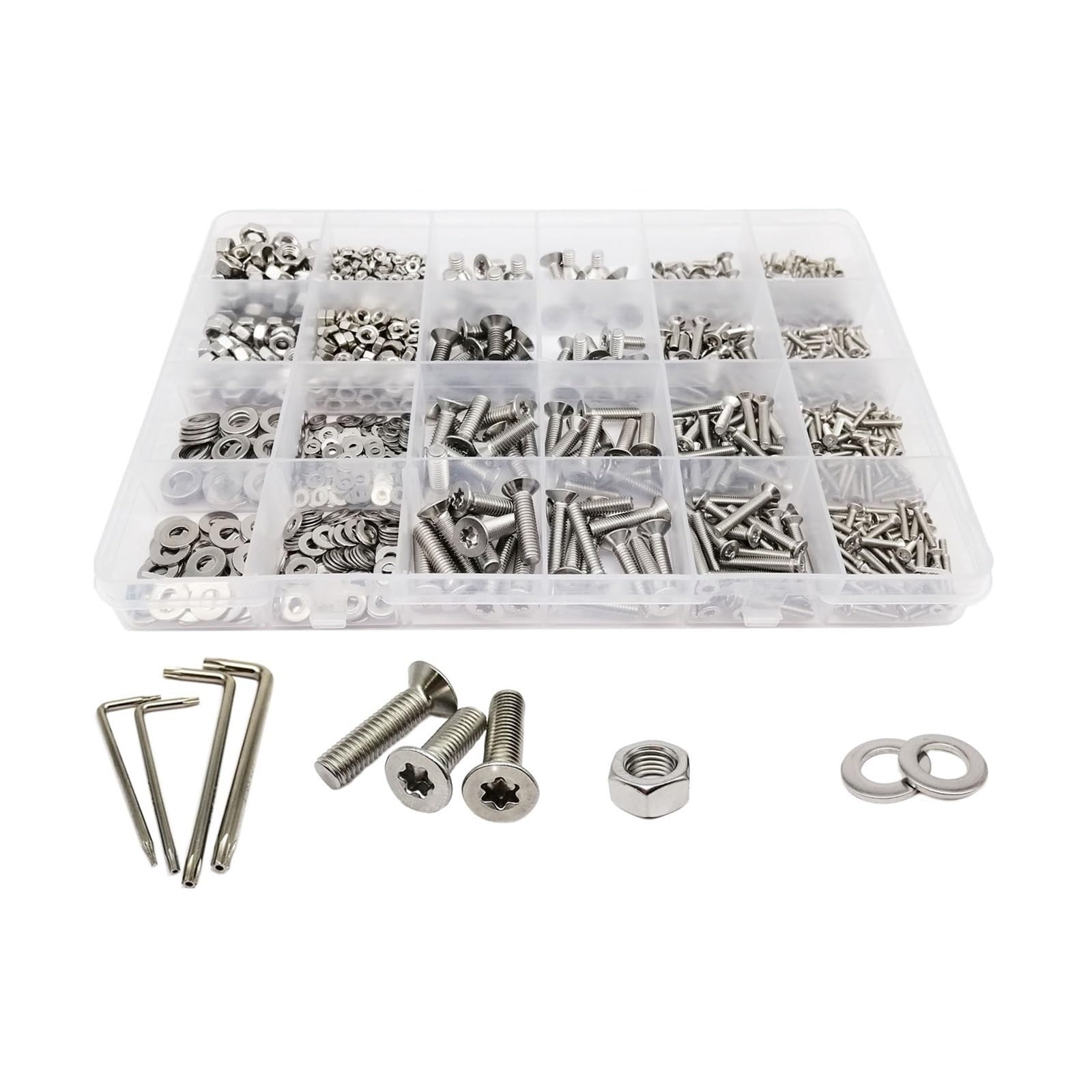 Yjin Store 400/650/2100X M1.6 M2 M2.5 M3 M4 M5 304 Tornillo De Cabeza Avellanada Plana De Acero Inoxidable Juego De Arandelas De Tuercas Caja De Kit Surtido (Color : Set C 1140pcs)
