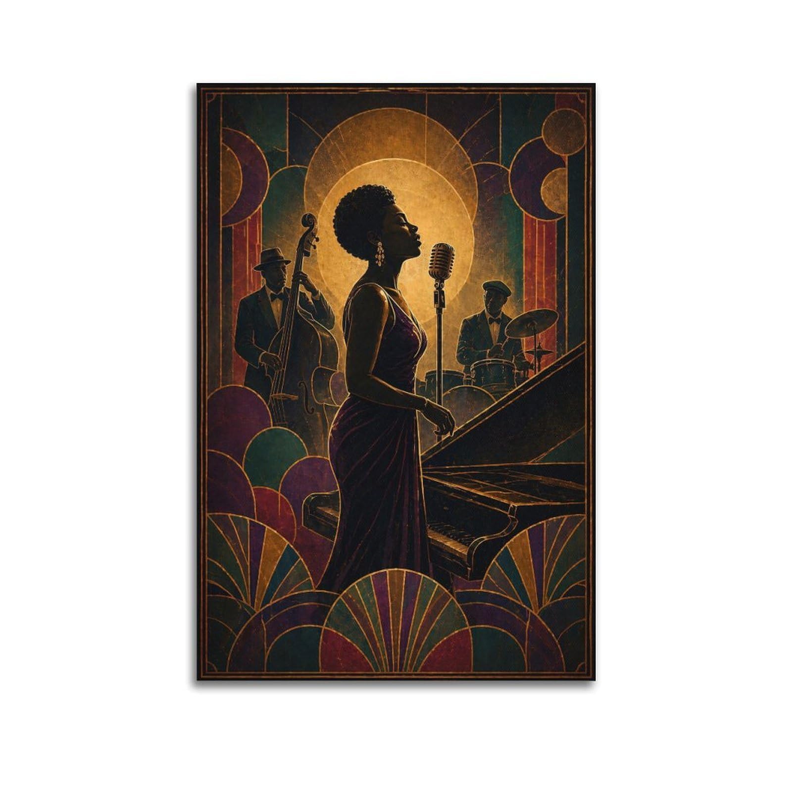 Okngb Unframe-Style Vintage Harlem Style Jazz Band Club Poster Decorative Painting Canvas Art Picture 24X36inch(60X90cm)