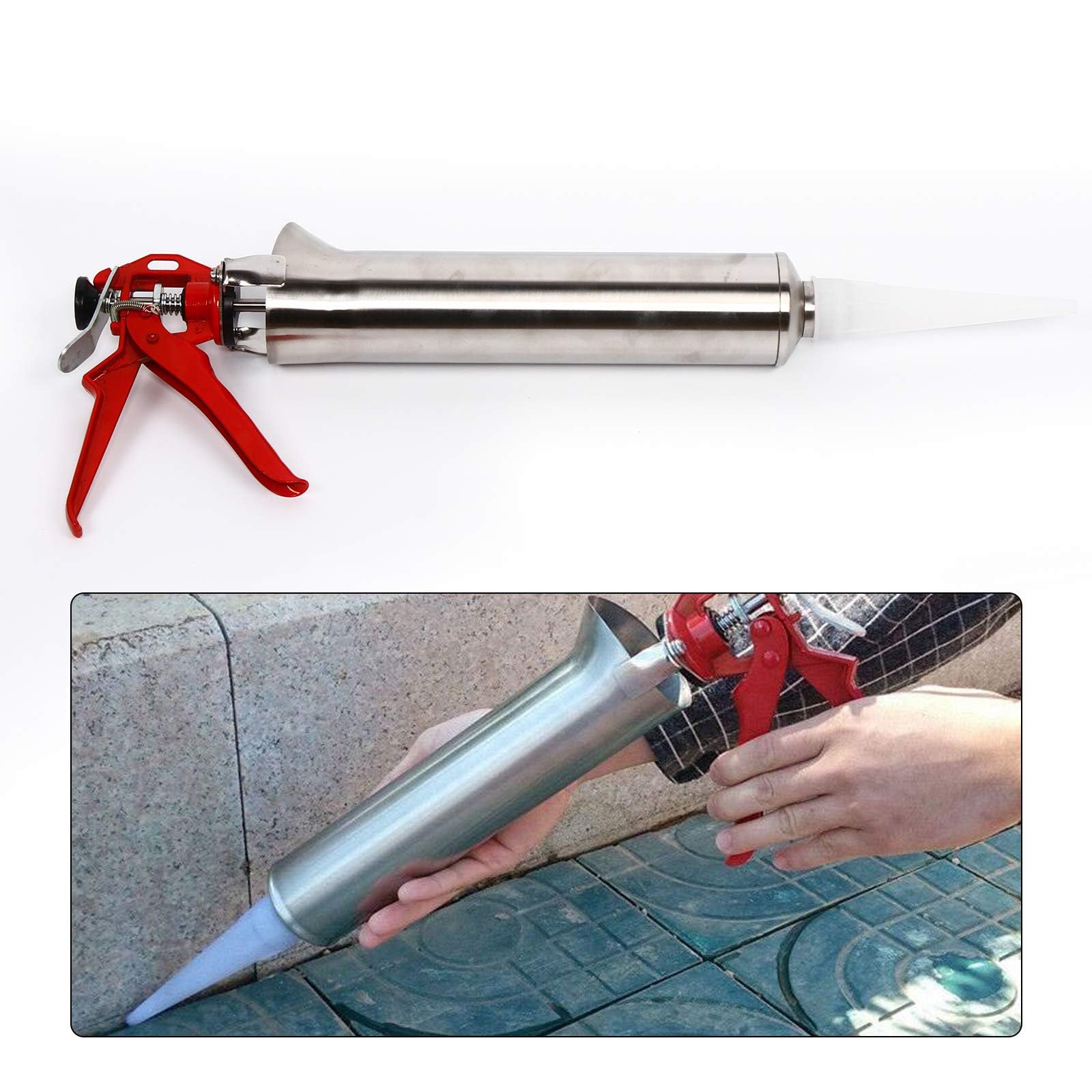 YIPONYT Stainless Steel Hand Caulking Gun, Cement Mortar Caulking Gun Mortar Applicator Sprayer Grout with 2 Nozzles and Nozzle Scoop