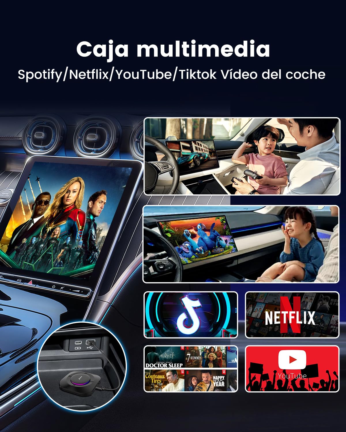 CarlinKit Aibox-Plus Adaptador Android 13.0, sistema autónomo 8+128G, CarPlay inalámbrico y Android Auto, caja multimedia 3 en 1 para coche con CarPlay con cable