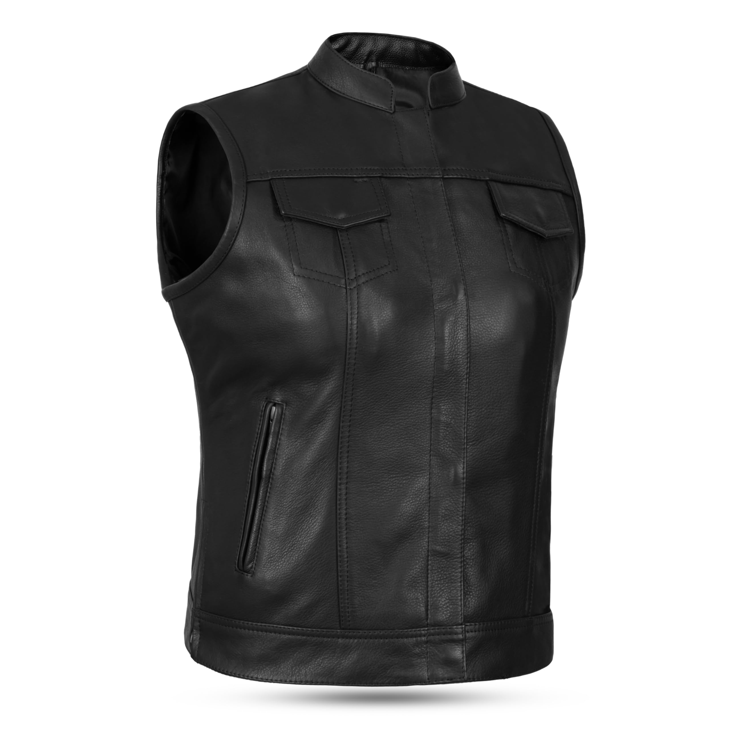 Leatherick Mens Anarchy Premium Cowhide Motorcycle Leather Black Waistcoat (UK, Alpha, 3XL, Regular, Regular)