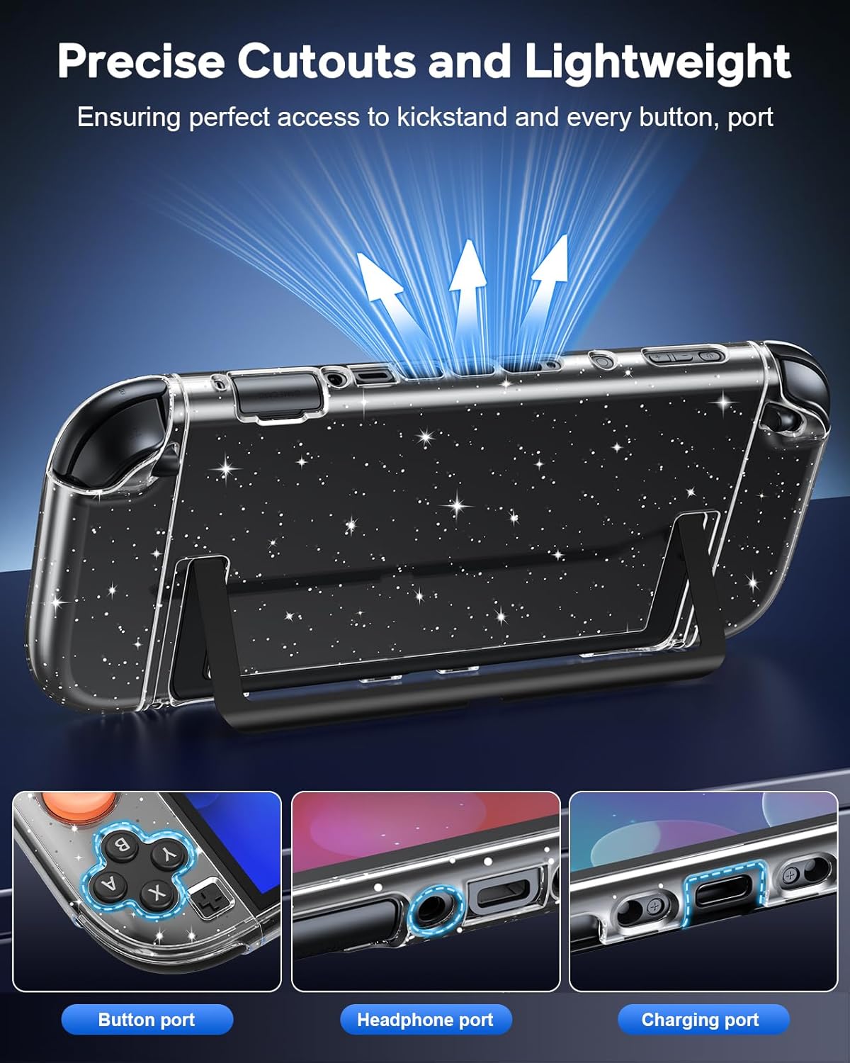 FYOUNG Crystal Switch 2 Cover Case, Dockable Hard Protective Shell for Nintendo Switch 2, Split Design, Kickstand Cutout, Slim Shockproof Cute Case with Glass Screen Protector(Glitter,7.9inch)