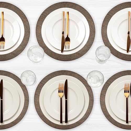 Miniatura 21 de Juego de 6 manteles individuales redondos de 38 cm de cuero sintético para comedor, resistentes al calor y antideslizantes, lavables, para