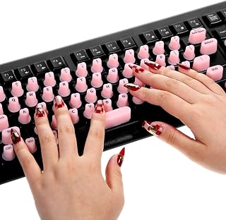 70 PCS Keyboard Sticker for Long Nails with Letters, Raised Keyboard Stickers, Soft Silicone Keyboards Bubbles for Women, Adhesive Keycap Riser, Nail Art Typing Keycaps, Pink