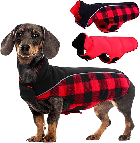 Kuoser - Abrigo reversible para perros para climas fríos, abrigo de invierno impermeable reflejante para mascotas, abrigo para perros a cuadros de