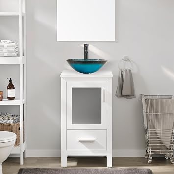 eclife 18 Modern Bathroom Vanity Cabinet with Vessel Sink Combo, White