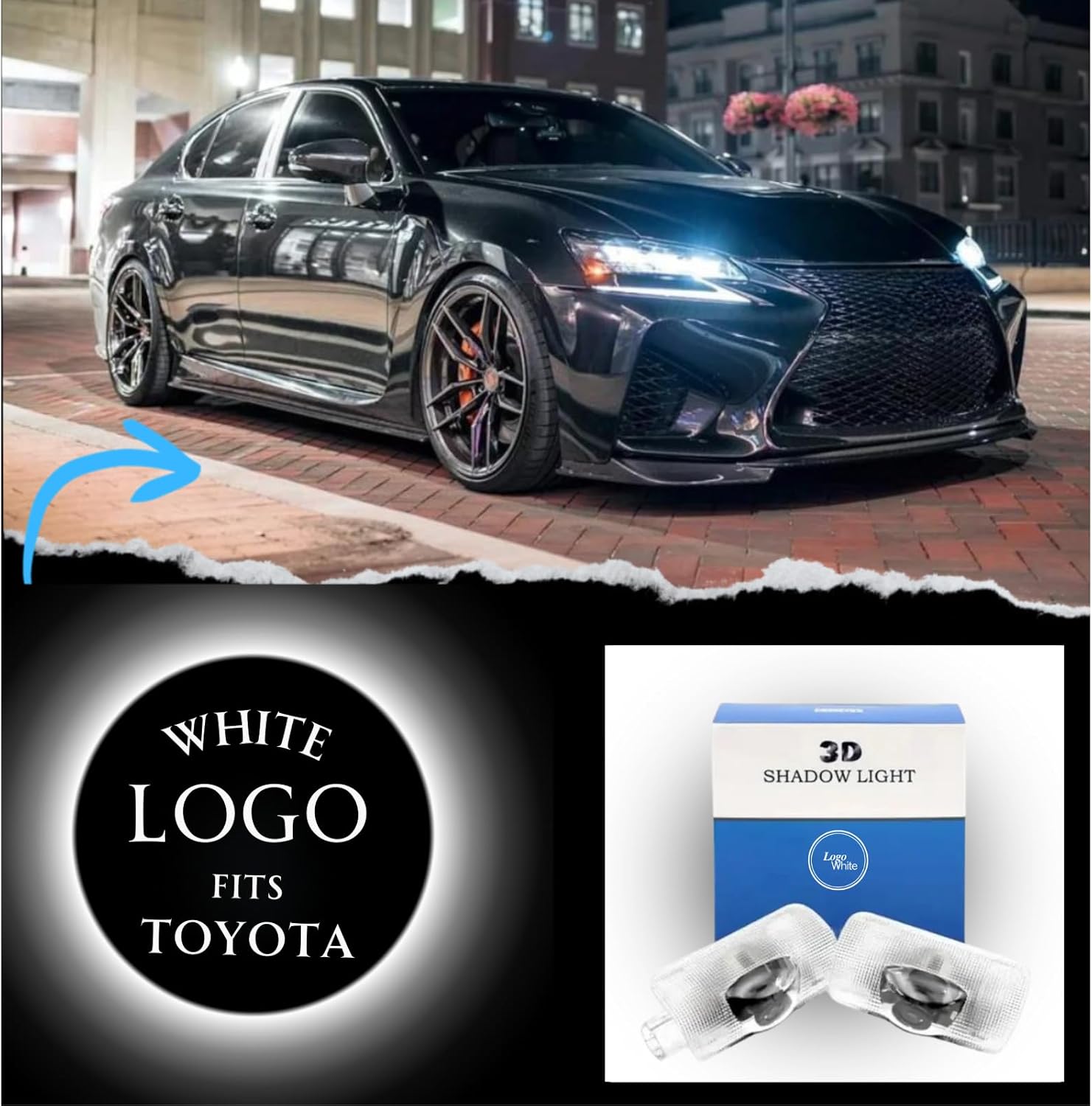 LED Car Door Light Logo Projector (White) Welcome Courtesy Light for Toyota Highlander 4runner Avalon Camry Corolla Land Cruiser Prius Sequoia Sienna Tundra Venza Accessories.