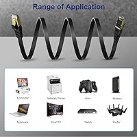 Vista 7 de KASIMO Cable Ethernet plano Cat 8 de 1 pie, cable de red LAN de Internet plano de alta velocidad Cat8 de 40 Gbps 2000 MHz SSTP con conector RJ45