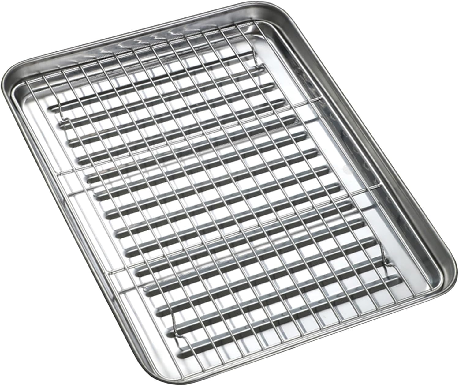 Stainless Steel Baking Tray Set Heavy Duty Rectangle Oven Tray with Cooling Rack Nonstick Metal Pan with Clip Warp Kitchen Serving Tray(410x310mm)