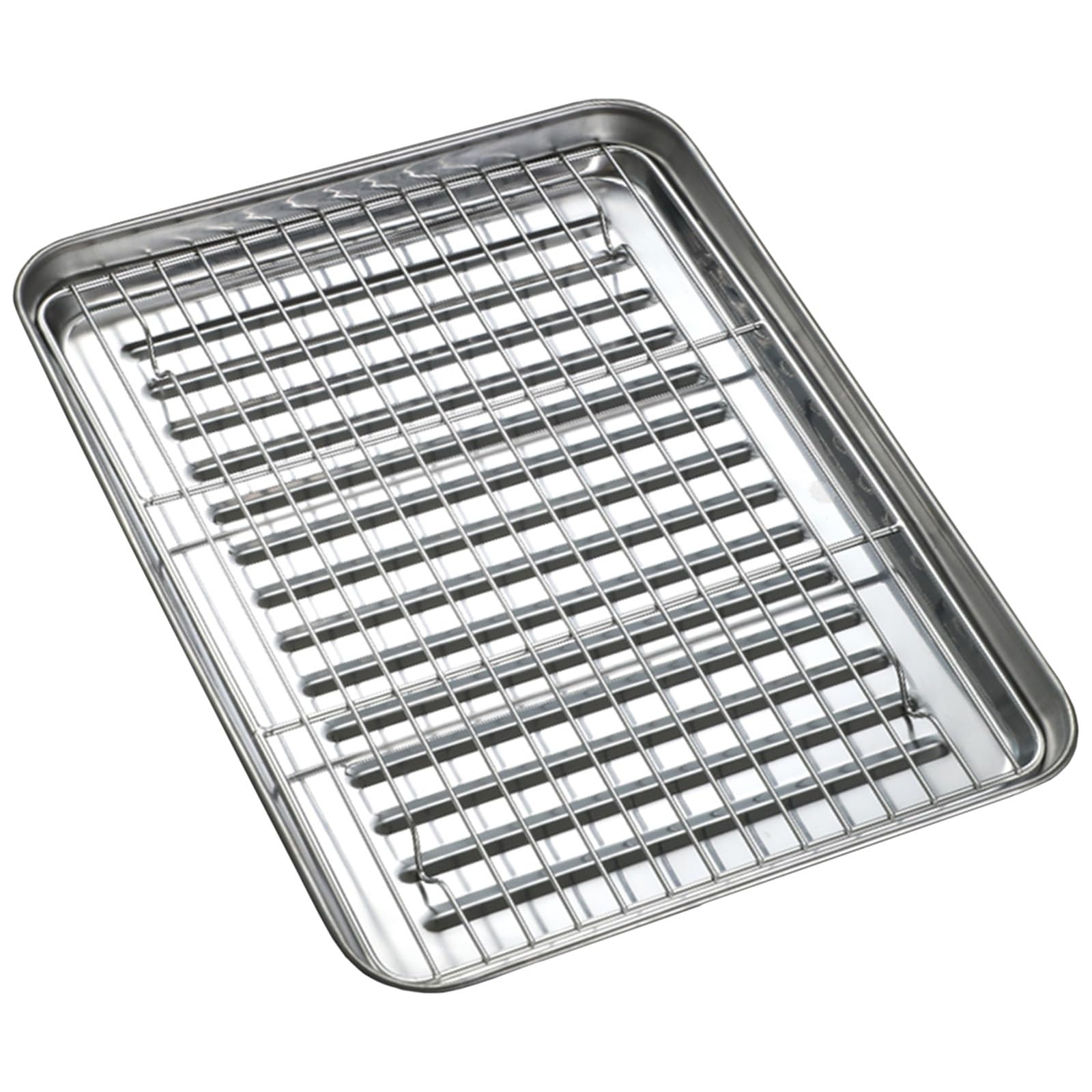 Bandeja Rectangular de Acero Inoxidable para Horno. Bandeja Resistente con Rejilla para Enfriar. Bandeja de Cocina Antiadherente de Metal Resistente a la deformación con Clip (410