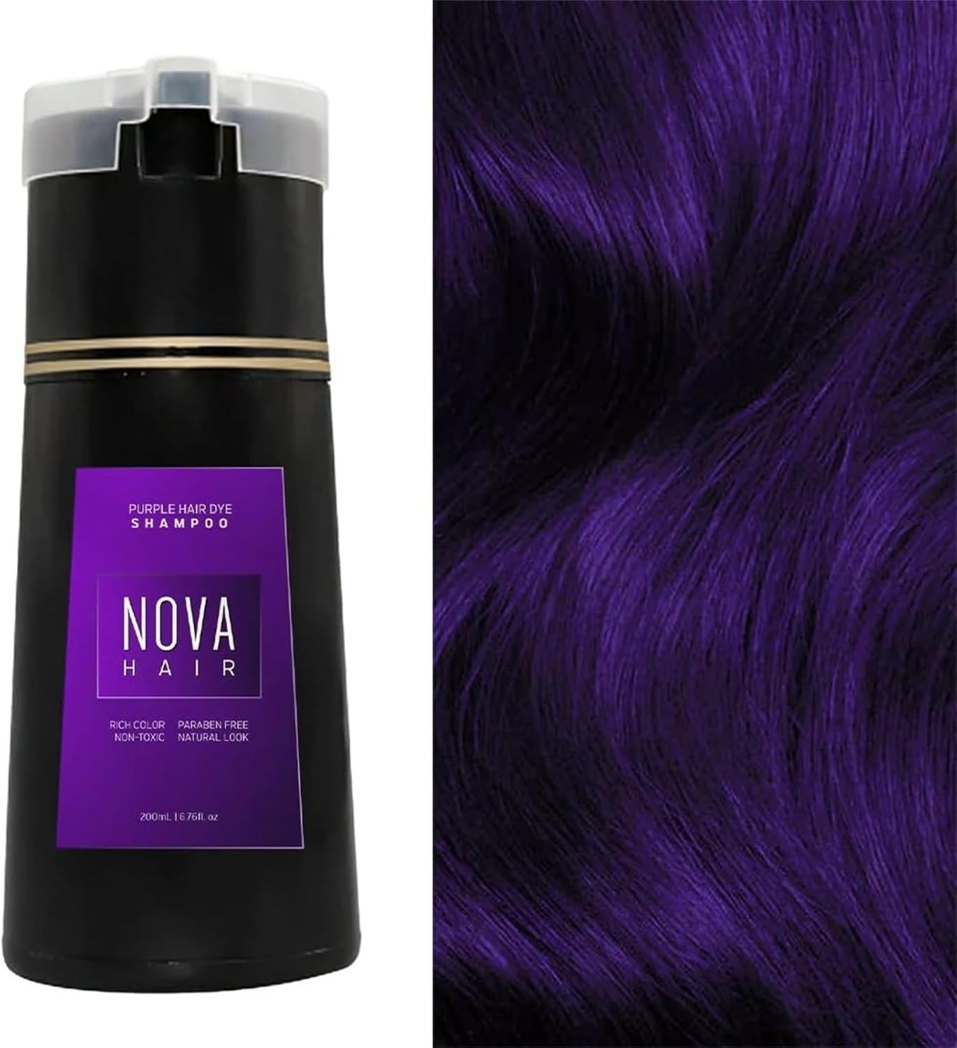 Nova Hair Dye Shampoo, Instant 3 in 1Natural Ingredients Color Long Lasting Shampoo for Women & Men (Purple)