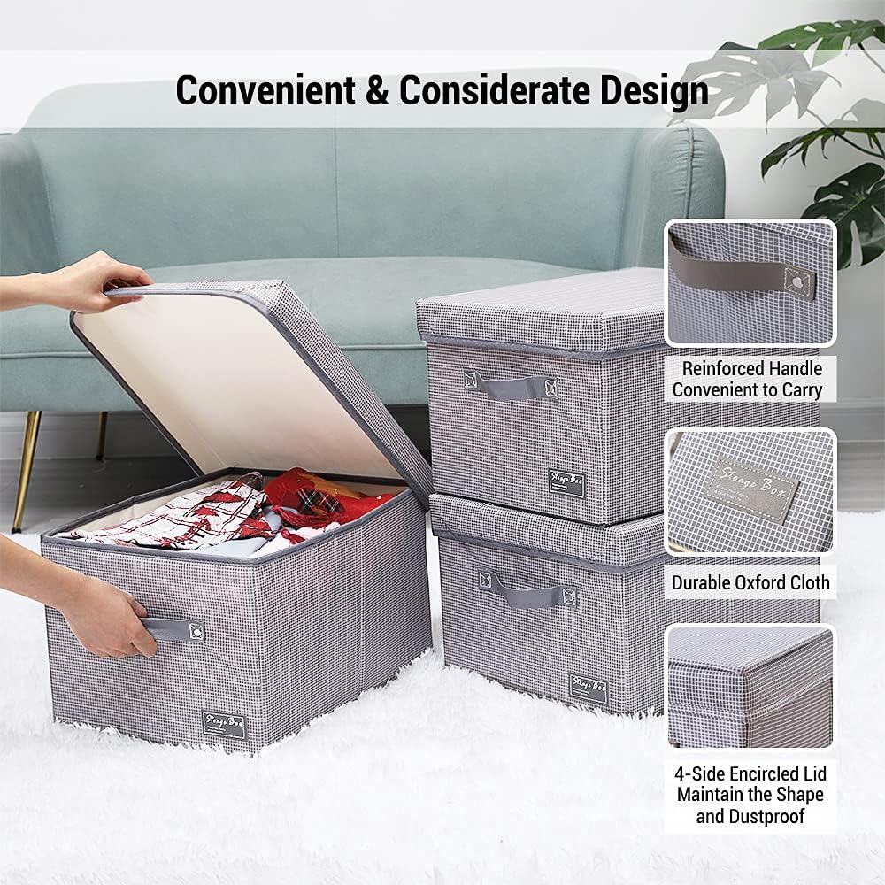 Clothes Storage Bag, Foldable Storage Bins Organizer with Lid [30Lx3-Pack] Collapsible Waterproof Storage Cube boxes with Handle, Storage Containers Organization for Closet, Nursery, Home, Bedding (15.7"11.8"9.8")