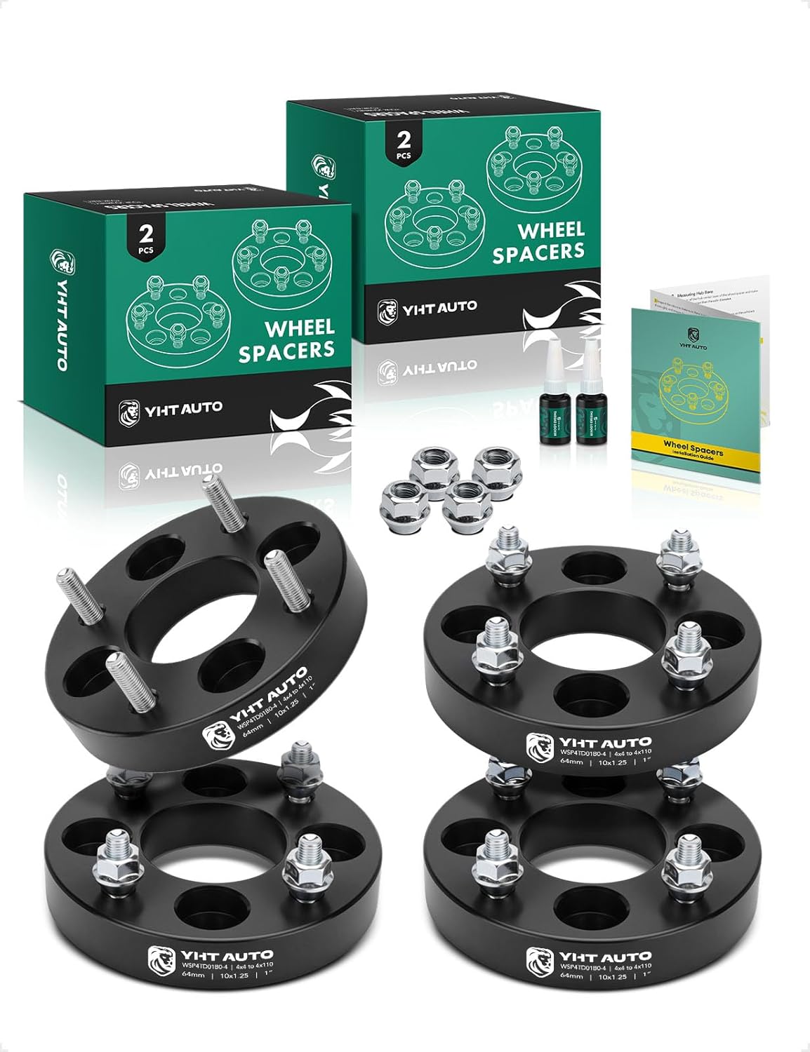 YHTAUTO 4x4 to 4x110 Wheel Adapter 1 Inch Fits Honda, Arctic Cat, Bombardier, Can-Am Models, DS, ATC, Foreman, Rancher, Quest Wheel Tire Adapter w/ M10x1.25 Studs, 64 mm Center Bore 4 Lug 4PCS Black