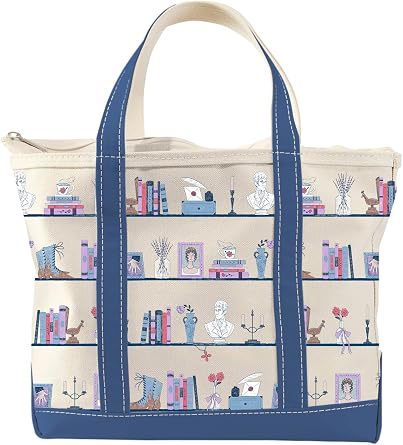 Out of Print Pride and Prejudice Bookshelf Zippered Tote Bag with Inner Pocket - Jane Austen Gifts for Book Lovers