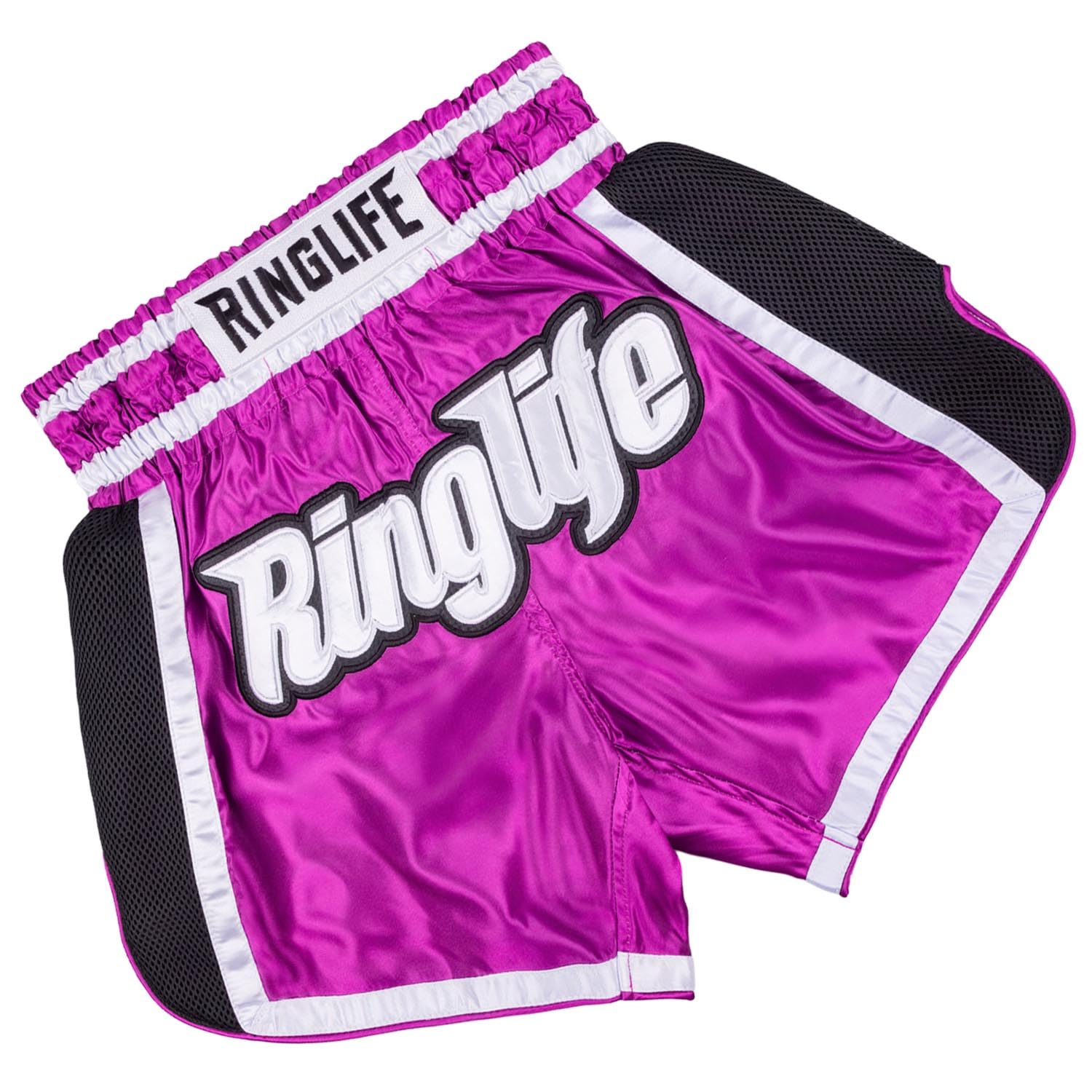 Muay Thai Shorts, Represent, Pink-schwarz, Kickboxhose für Training & Wettkampf, Thaibox Shorts Satin, Atmungsaktiv, Langlebig, Kampfsporthose für MMA, K1, Boxen, Thai Boxen