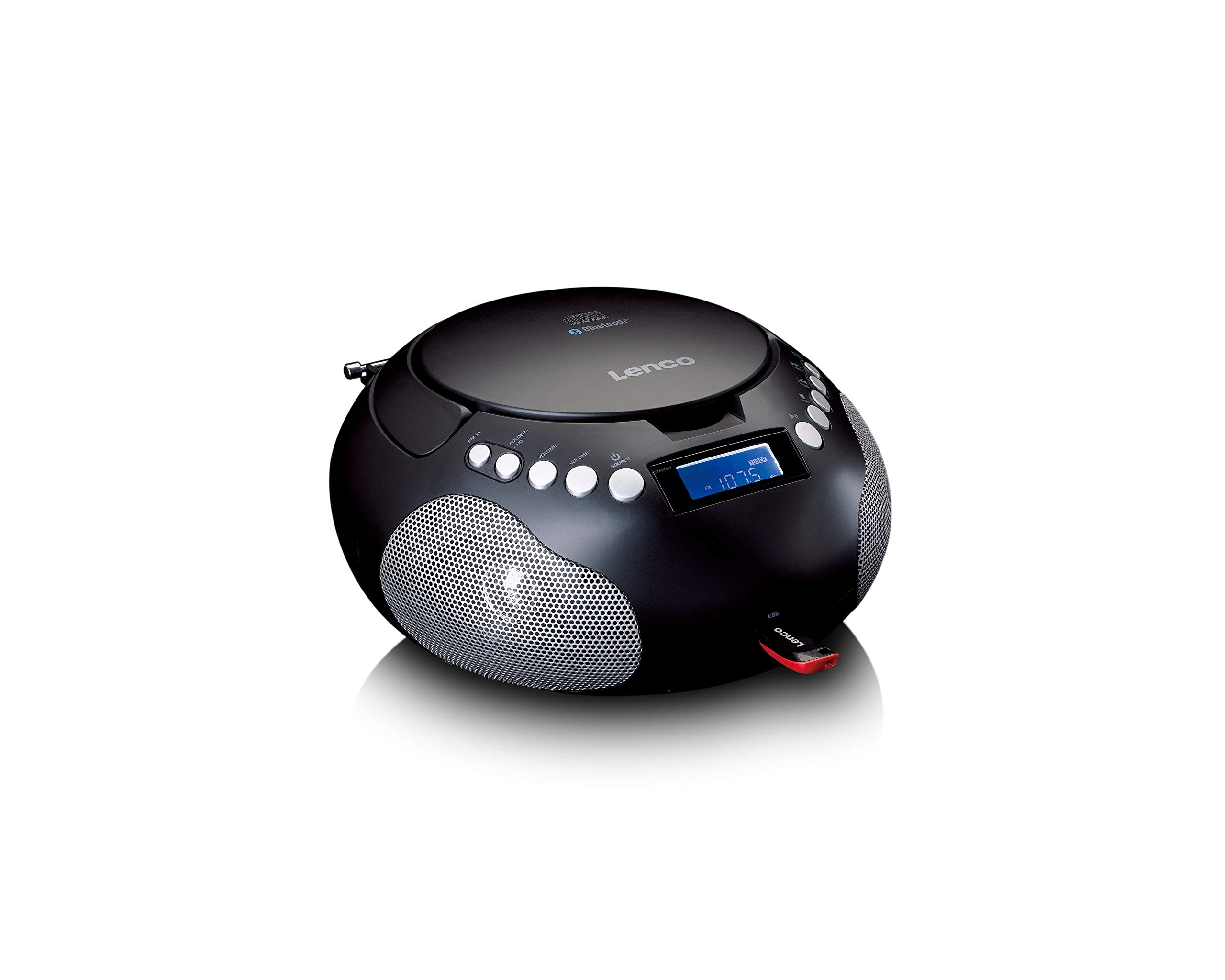 Lenco SCD-331 - Radio CD Portable - Bluetooth - Port USB - Stockage de titres programmable - Radio FM PLL - Écran LCD - Entrée AUX - Noir
