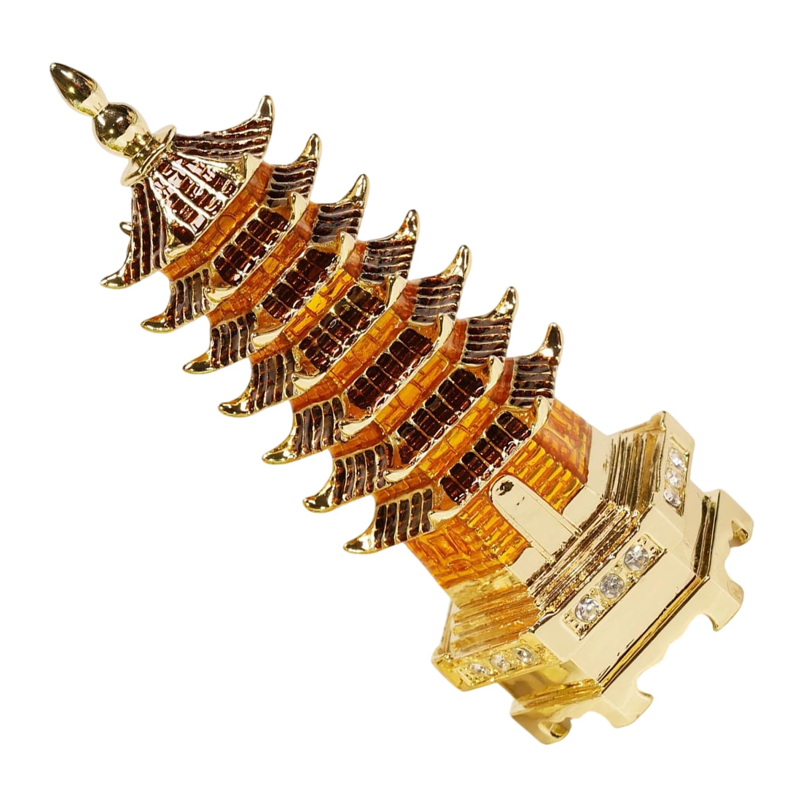 MCAOAL Metal Enameled Pagoda Jewelry Case with Spacious Interior for Rings Necklaces Earrings Cultural Home Accessory