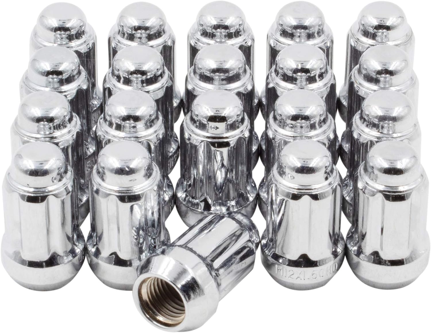 Wheel Accessories Parts 20 Pcs 12mm 1.50 12x1.50 Thread Car Spline 1.38" Long Lug Nut Chrome